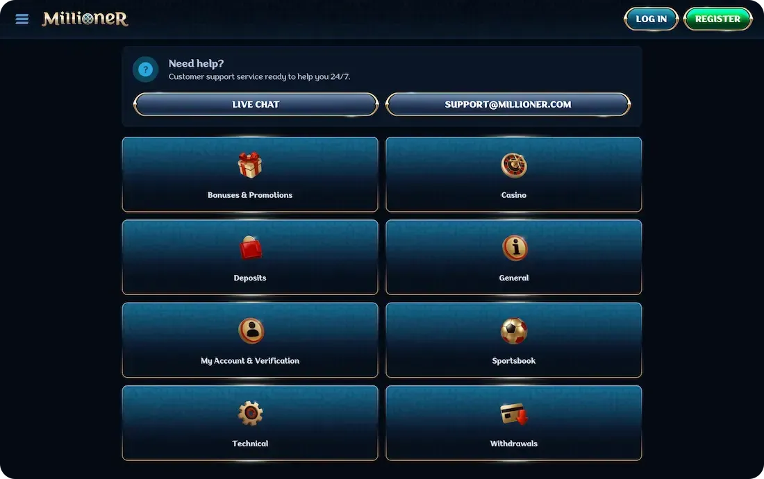 millioner casino faq
