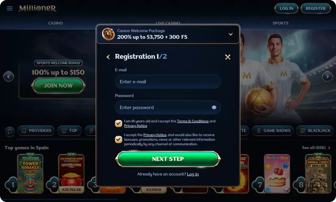 millioner casino registration